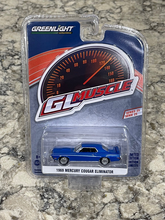 Greenlight Muscle Series 25 1969 Mercury Cougar Eliminator Blue 1/64 13300-B