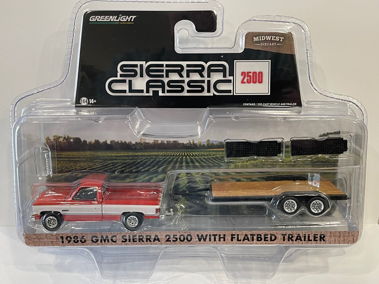 Case of 12 Greenlight 1986 GMC Sierra 2500 Truck with Flatbed Trailer 1/64 FREE SHIPPING