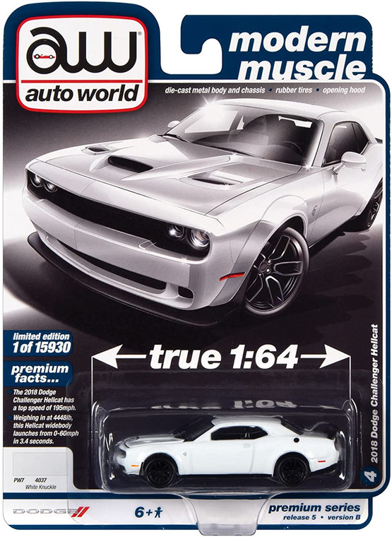 Auto World 2018 Dodge Challenger Hellcat White Knuckle 1/64
