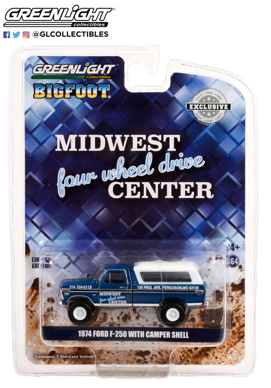 Greenlight 1974 Ford F-250 Camper Shell Midwest Four Wheel Drive Center 1/64