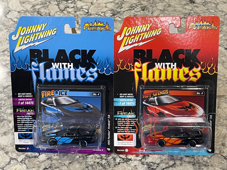 Johnny Lightning Set of 2 1993 Pontiac T/A Firebirds: Black with Flames 1/64