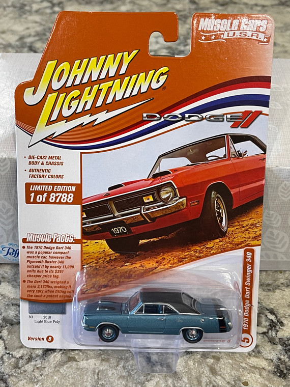 Johnny Lightning 1970 Dodge Dart Swinger 340 Light Blue Poly 1/64