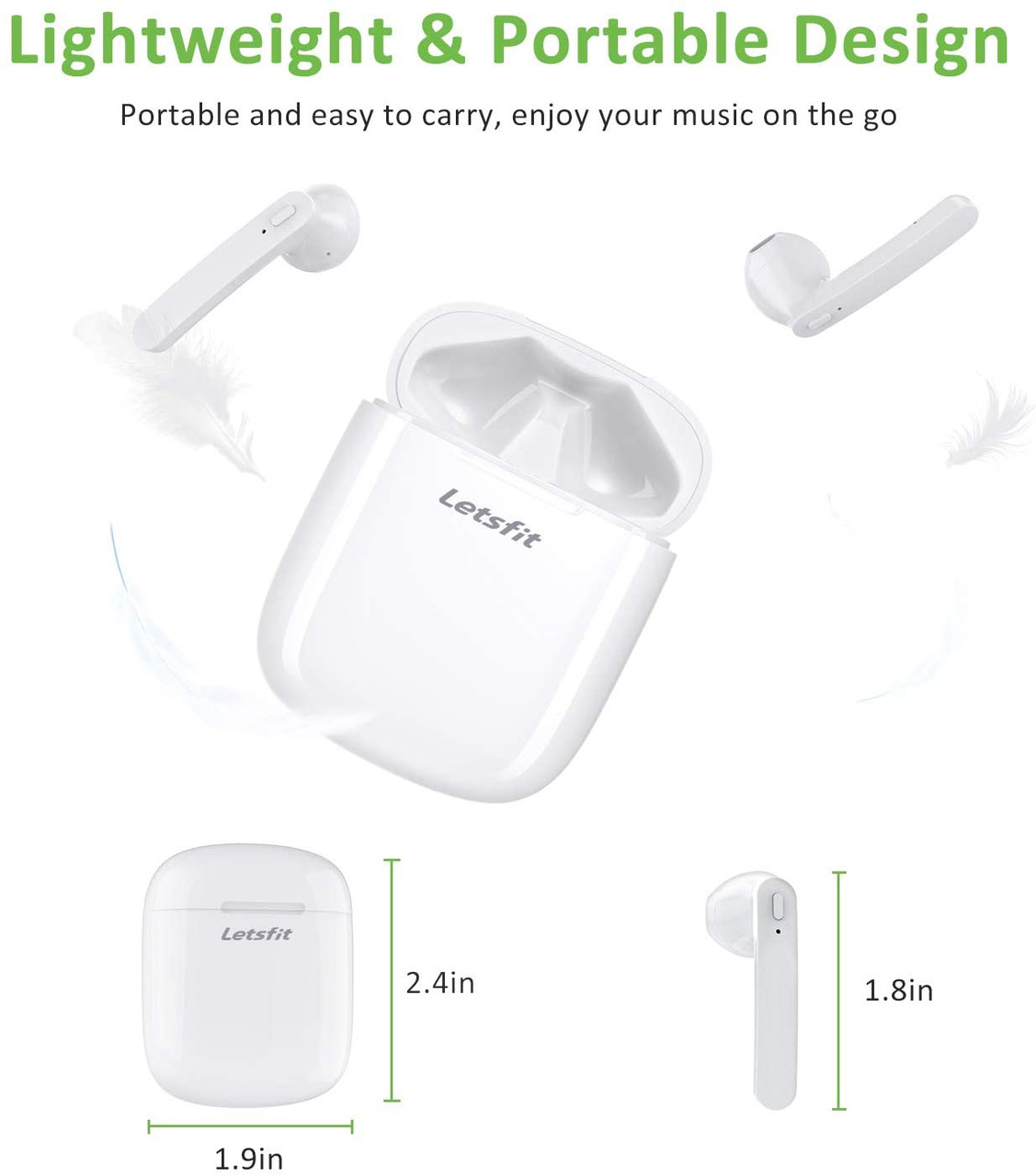 Letsfit T12 Wireless Earbuds Bluetooth 5.0 Headphones HD Stereo Sound Earbuds in Ear Headset 30H Playtime with Charging Case Bluetooth Earbuds