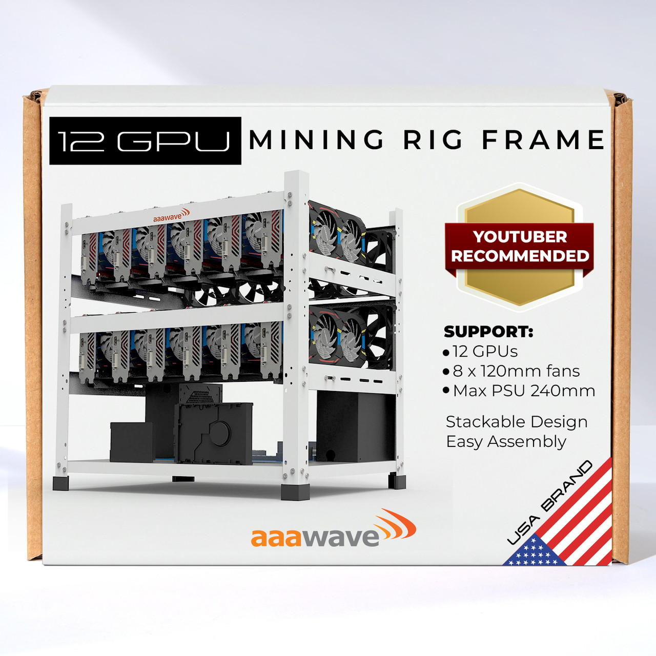 AAAwave 12GPU Open Frame Mining Rig Frame Chassis AAAIRMC12WH