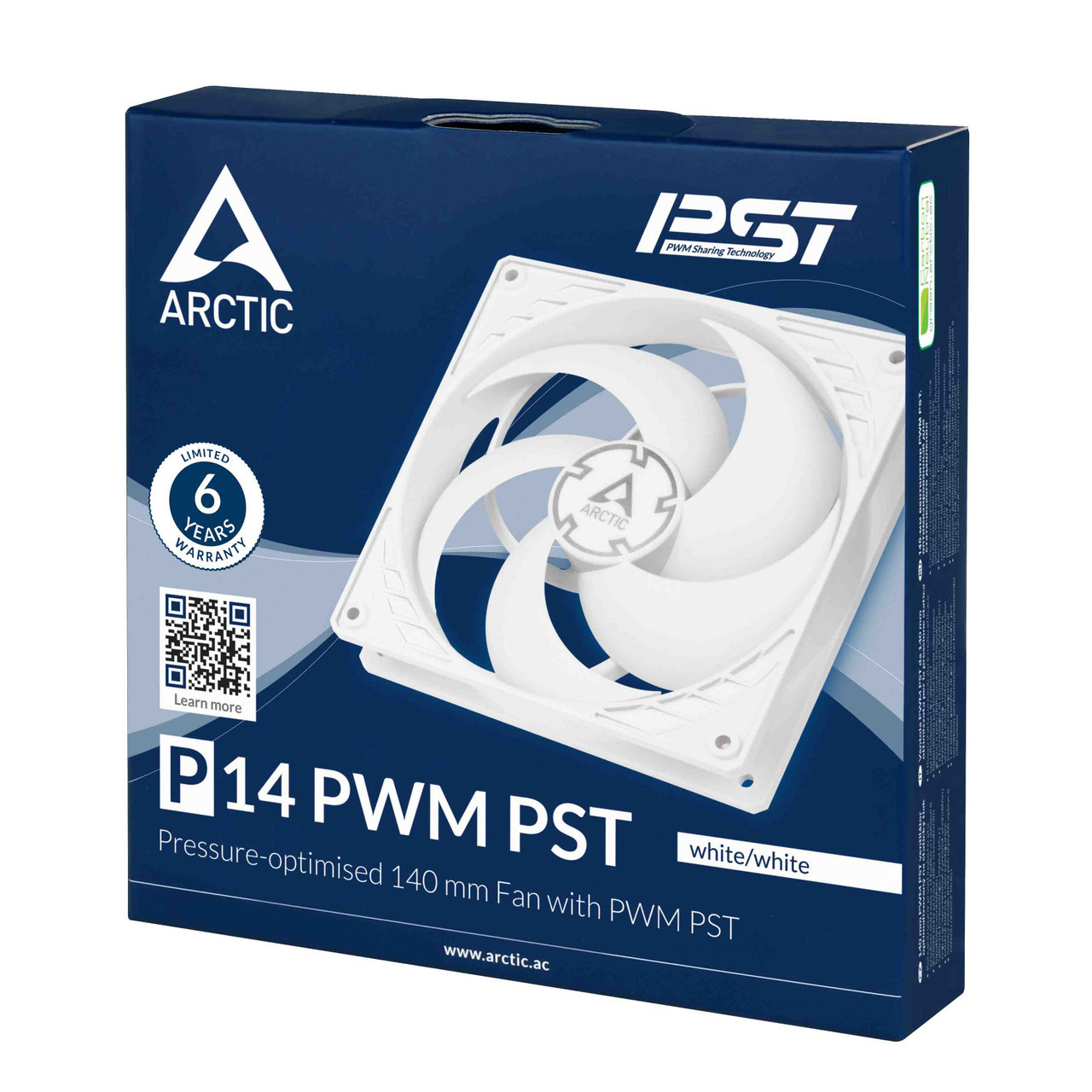 ARCTIC ACFAN00197A P14 PWM PST 140mm PWM PST Case Fan, Pressure-optimised,  200–1700 RPM - White