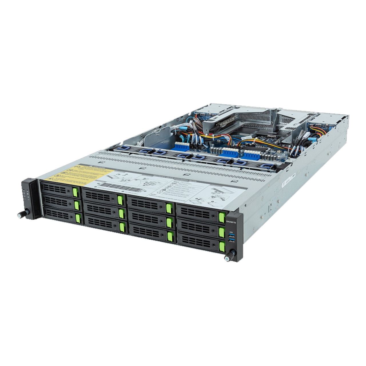 Gigabyte 2U Rack Server AMD EPYC 9004 Dual CPU, 3x Gen3 2+2 Gen5  PCIe Slots, 12+4 Gen5 NVMe/SATA/SAS-4 Bays R283-Z94 AAD1