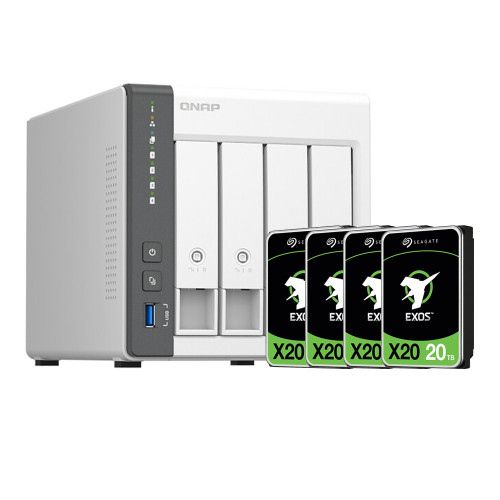 QNAP TS-433-4G 4-Bay NAS + 80TB EXOS HDD (4X 20TB HDD), Quad-Core CPU, 2.5GbE Port, 4GB DDR4