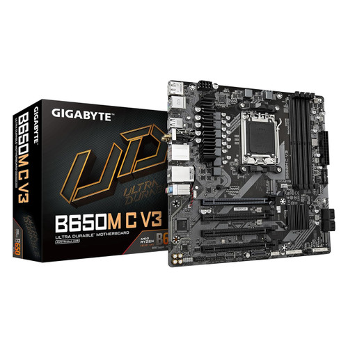 Gigabyte B650M C V3 (rev. 1.0) AM5 LGA 1718 AMD B650 M-ATX Motherboard with 5-Year Warranty, DDR5, PCIe 4.0 M.2,PCIe 4.0