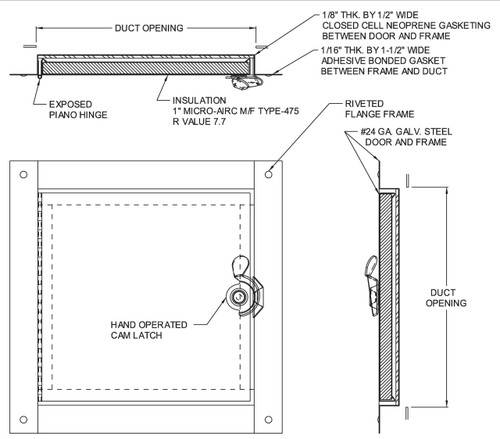 Acudor 24 x 24 Duct Door for Fibreglass Ducts - Acudor