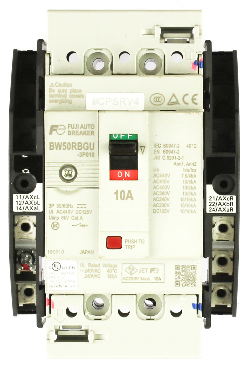 Fuji Electric BW50RBGU-3P010 3 Pole 10A Circuit Breaker