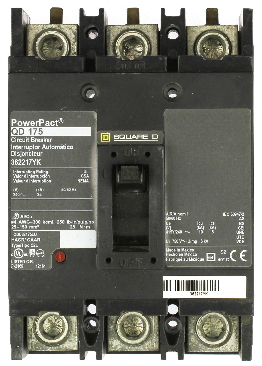 Square D 362217YK PowerPact 175A Molded Circuit Breaker
