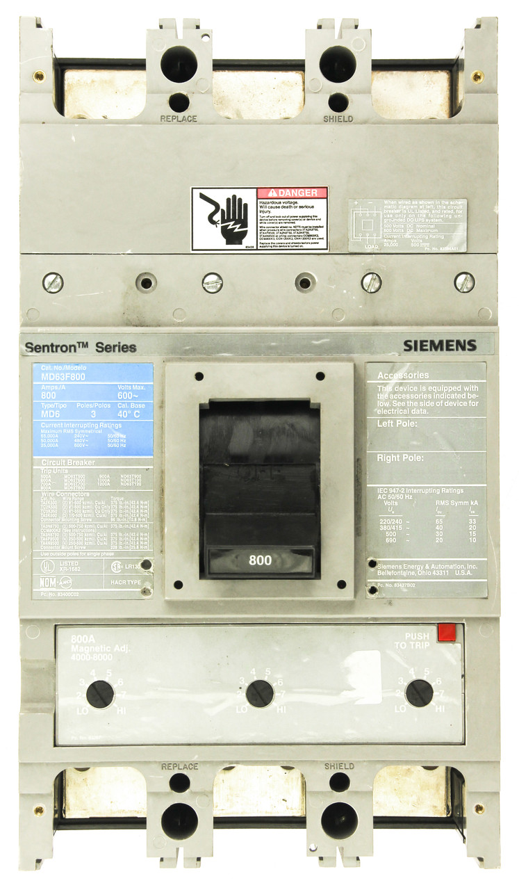 Siemens MD63F800 800A 3 Pole Circuit Breaker Frame