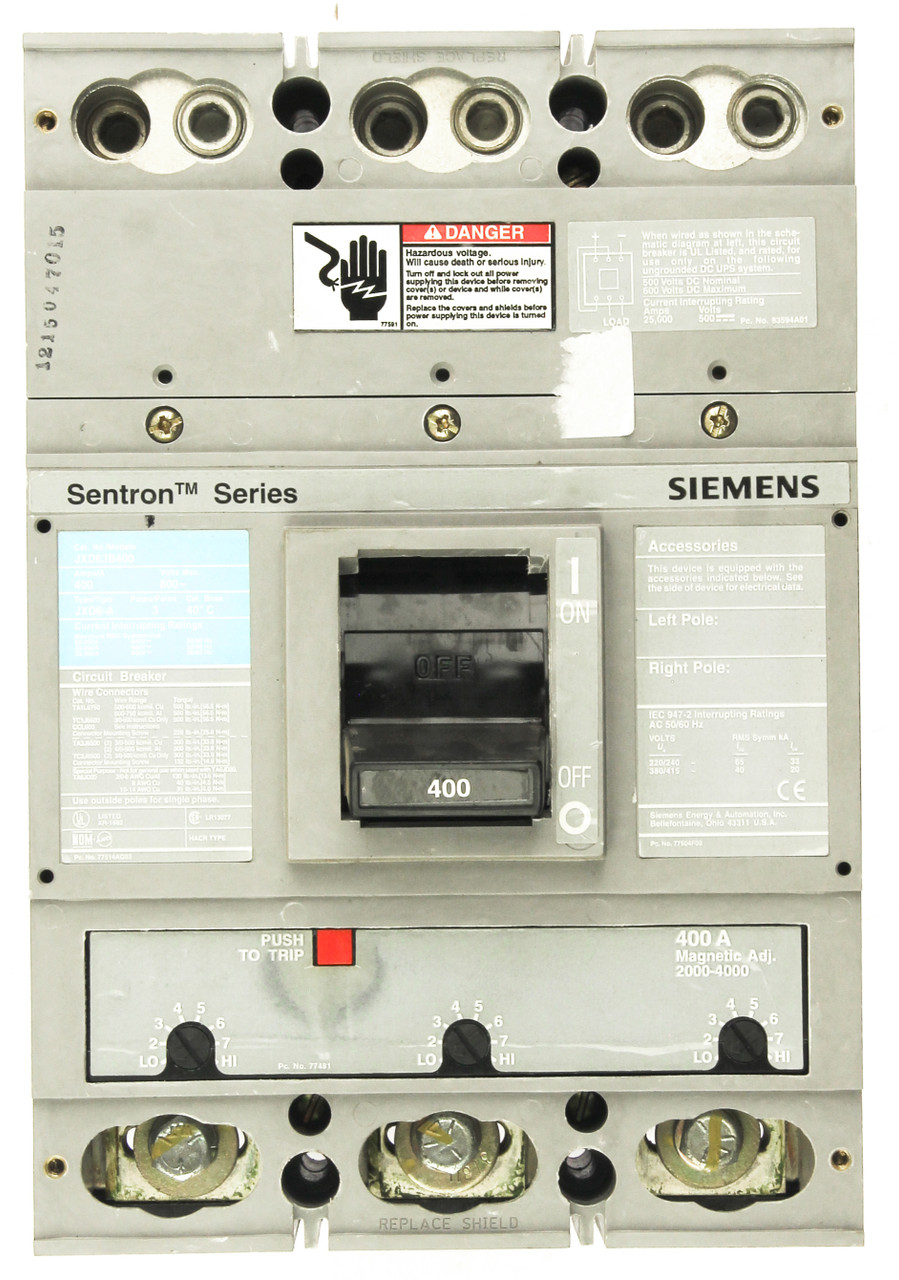 Siemens JXD63B400 400A 3 Pole Molded Case Circuit Breaker