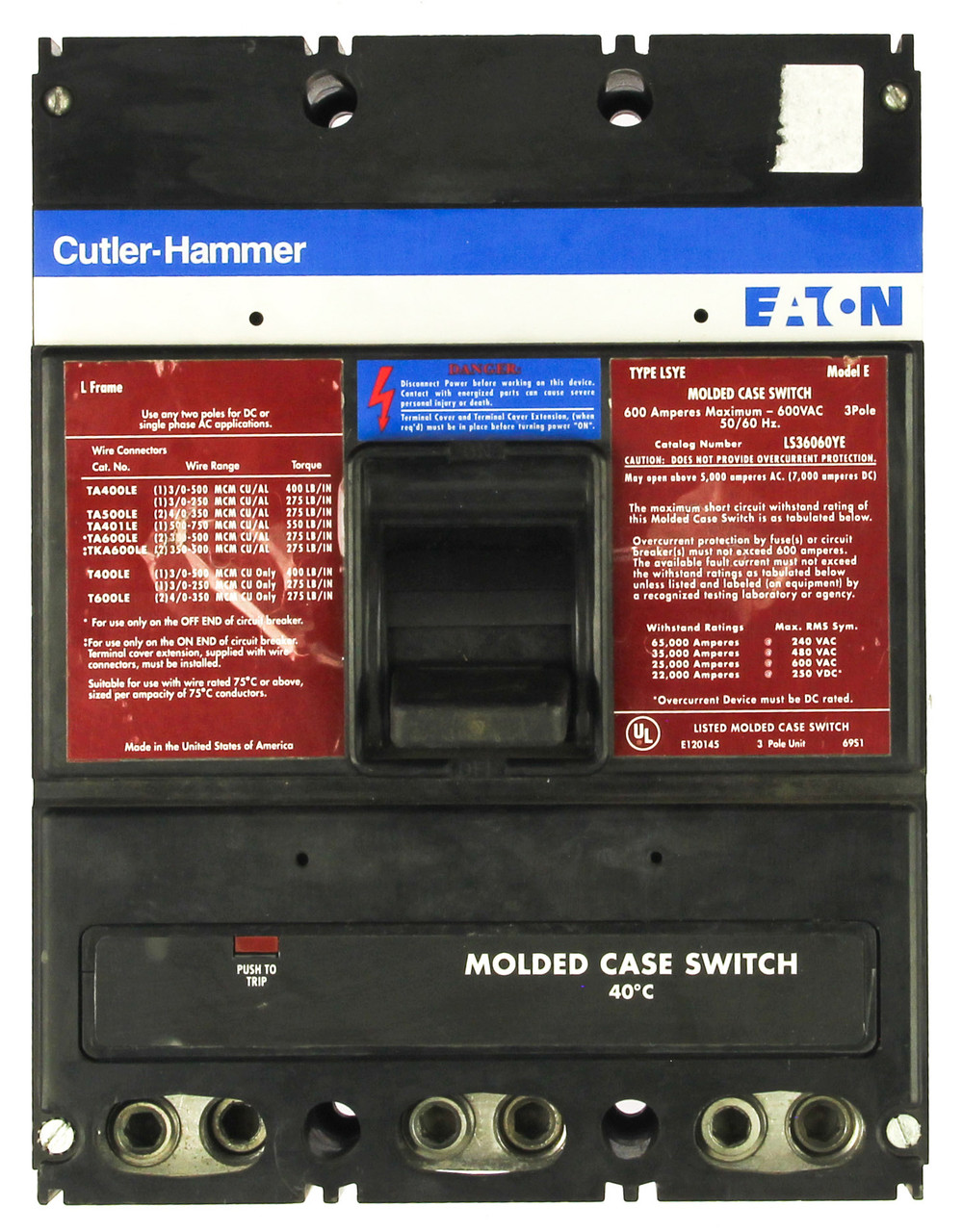 Cutler Hammer LS36060YE 600A Molded Case Circuit Breaker