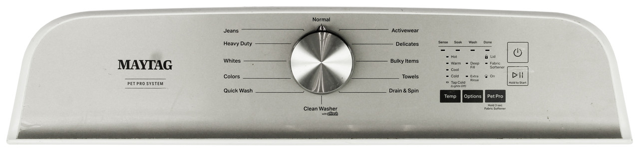 Maytag Washer W11565154 Control Panel-Silver w/White Border