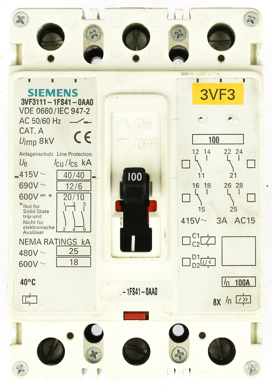 Siemens 3VF3111-1FS41-0AA0 100A Molded Circuit Breaker