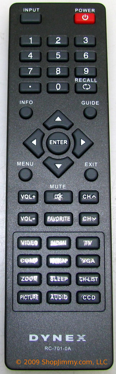 DYNEX 6010700101 RC-701-0A Ready-to-Use Remote