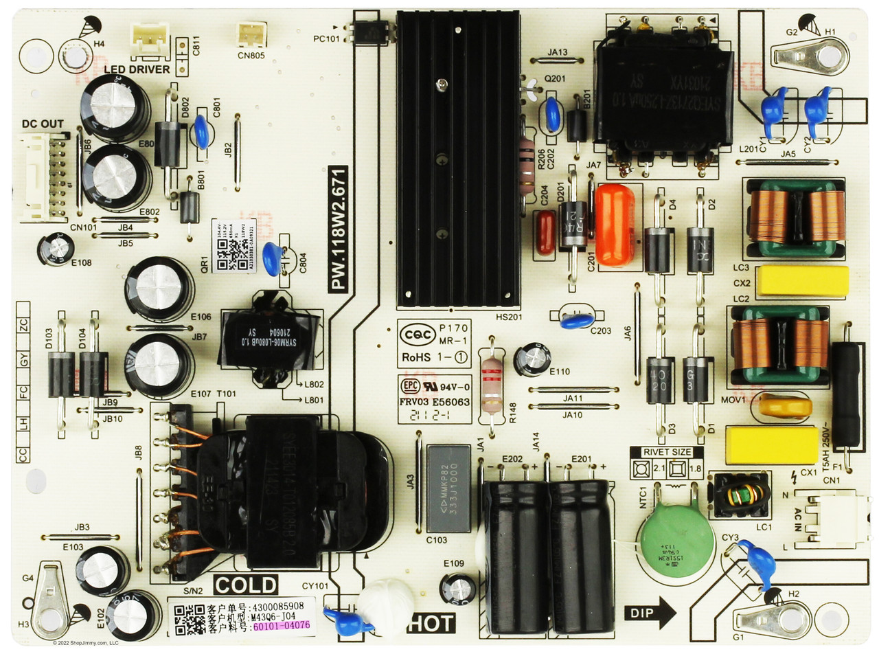 Vizio 60101-04076 Power Supply for M43Q6-J04 PW.118W2.671