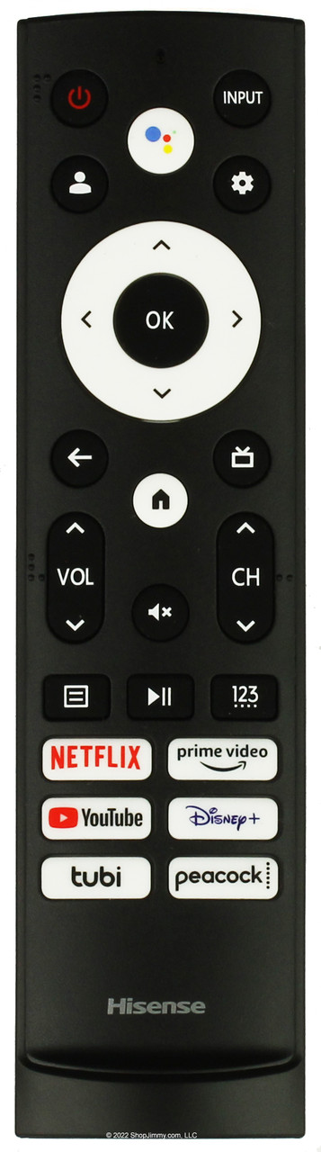 Hisense 299843 Netflix YouTube Tubi Prime Video Disney+ Remote Control -- New