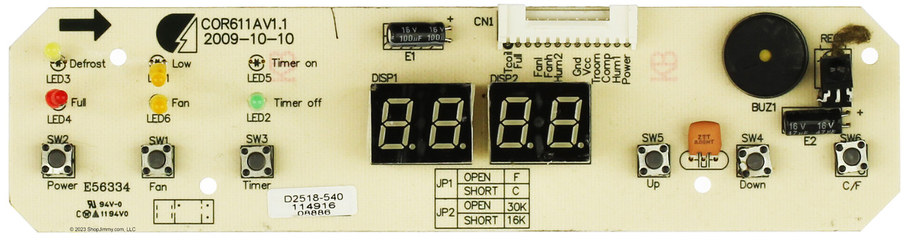 Danby Dehumidifier D2518-540 Display Board