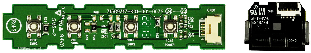 Vizio 715G9317-K01-001-003S Keyboard Controller 715GA920 IR Sensor for V705-J01