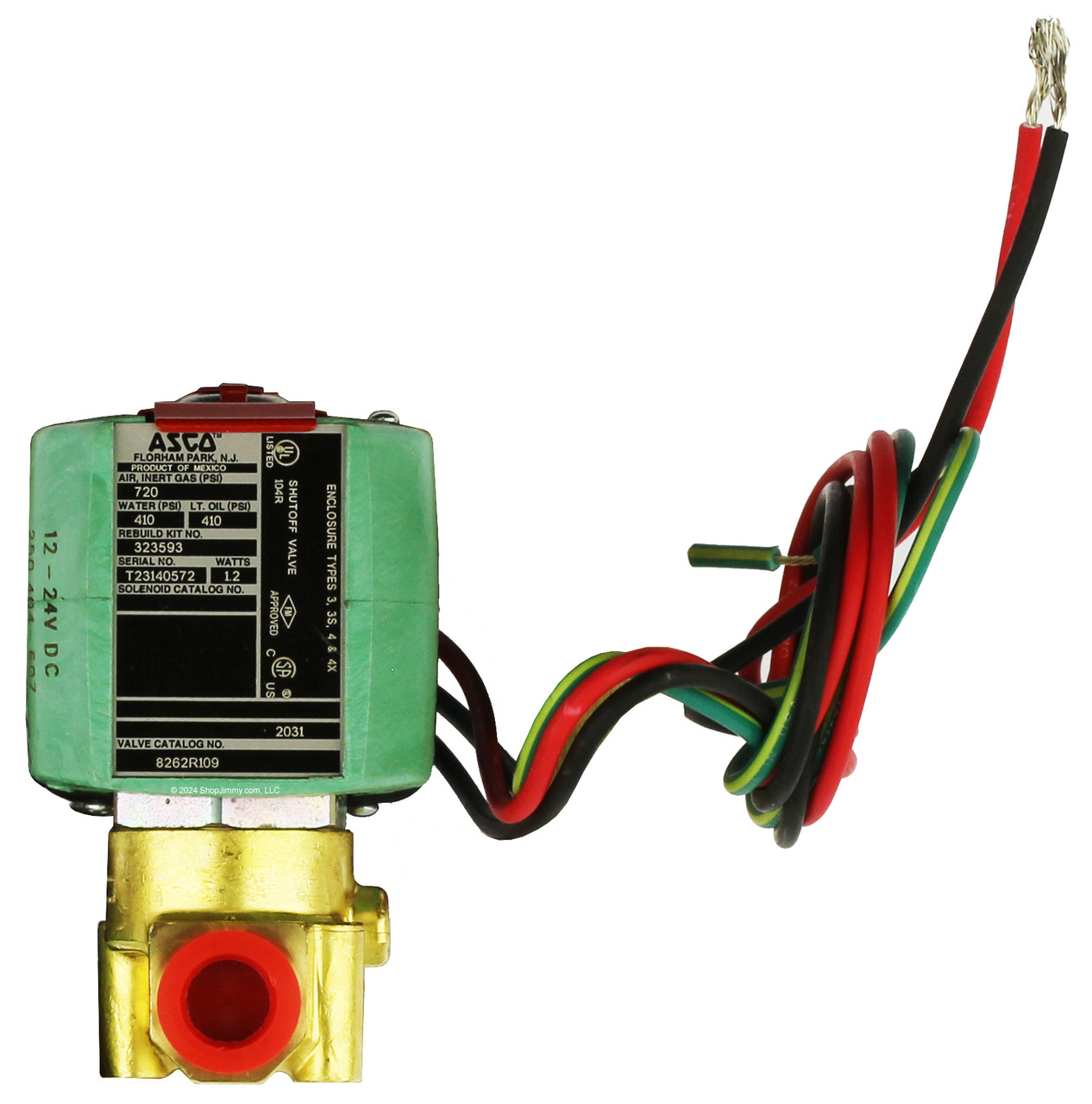 ASCO RedHat 8262R109 Brass Solenoid Valve 1/4 X 3/32 12-24VDC