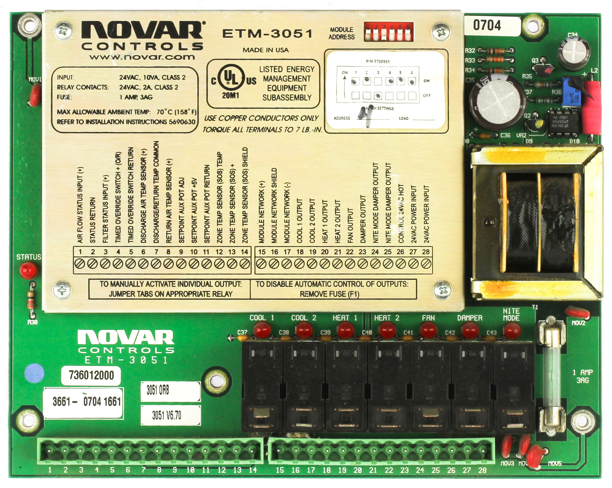 Novar Controls ETM-3051 Rooftop HVAC Thermostat Module