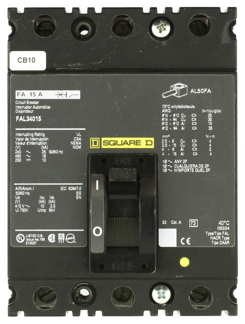 Square D FAL34015 15A 3 Pole Circuit Breaker