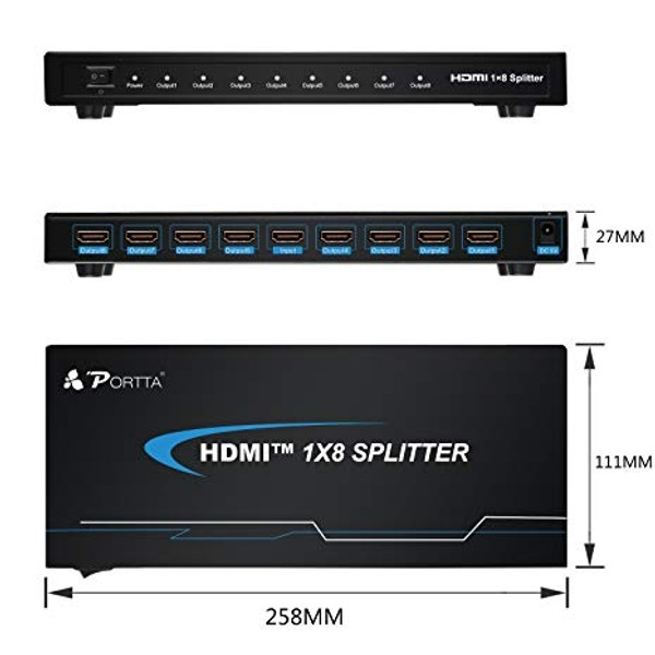 Portta N3SPL18 3D 1080P 1x8 HDMI Splitter