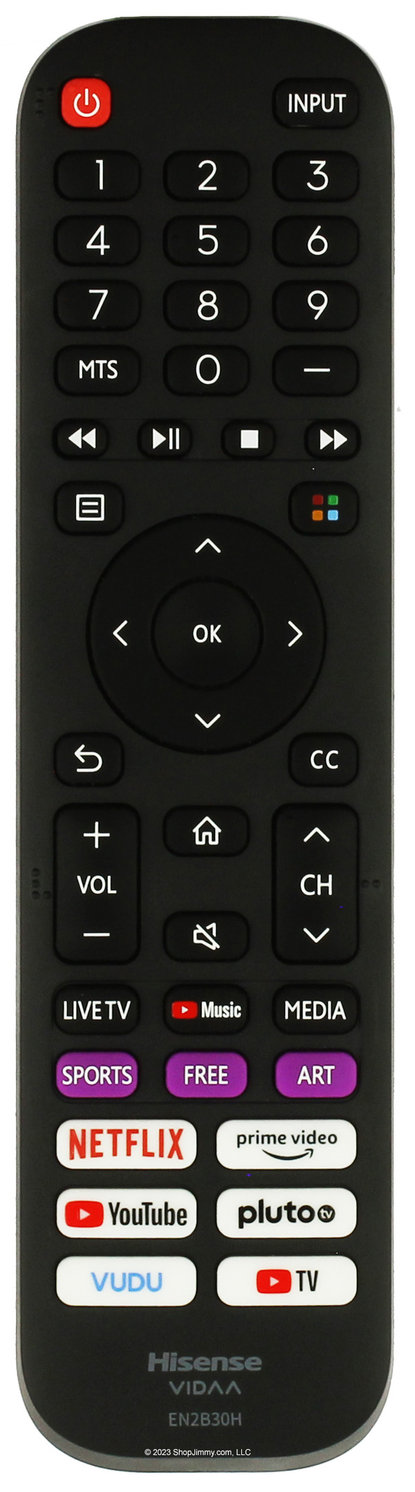 Hisense 266543 EN2B30H Netflix Prime YouTube Pluto Vudu Remote Control -- Open