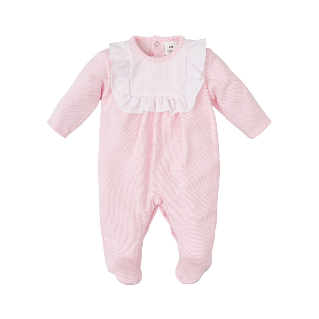 Babidu Knitted Frill Detail Babygrow Pink Carriages