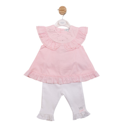 Mintini Pink & White Dress & Legging Set
