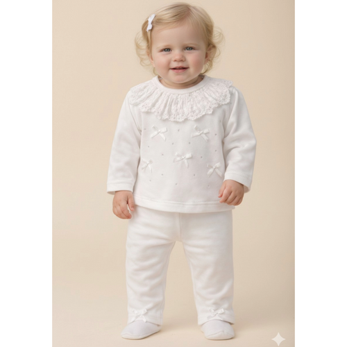 Visara Ivory Diamante Bow 2 Piece Set