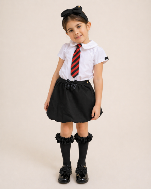 Caramelo Black Bubble Hem School Skirt