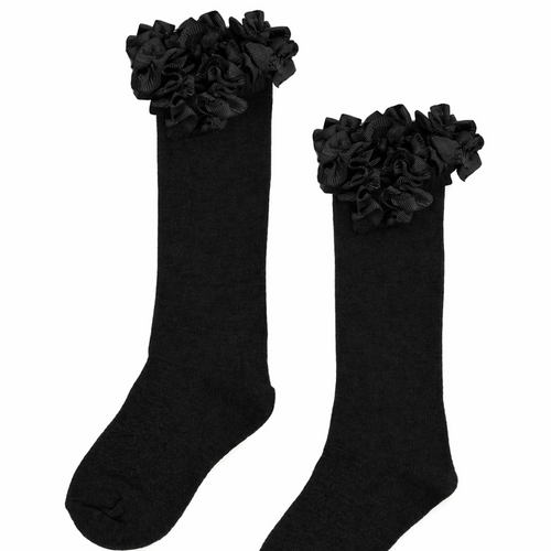 Caramelo Knee Length Ruffle Bow Socks - Black