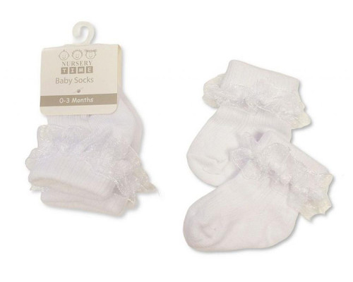 Nursery Time Lace Trim Socks White