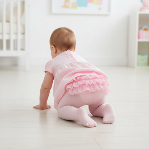 Soft Touch Pink Ribbed Tights with Frill