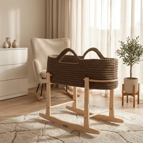 Clair De Lune Chocolate Crochet Moses Basket With Stand
