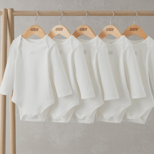 Mamas & Papas White Longsleeved Bodysuits (5 Pack)