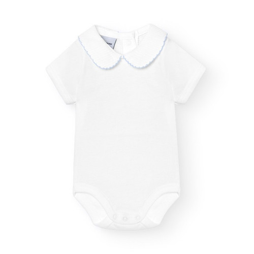 Babidu Short Sleeve Pique Collar Romper - Blue