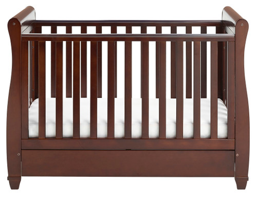 Eva Sleigh Drop Side Cot Bed With Drawer - Brown  + Free Mattress