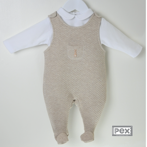 pex beige bunny dungarees with white t-shirt for baby boy