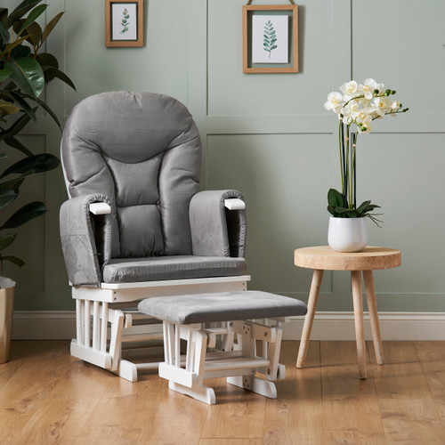 O Baby Reclining Glider Chair and Stool - Grey