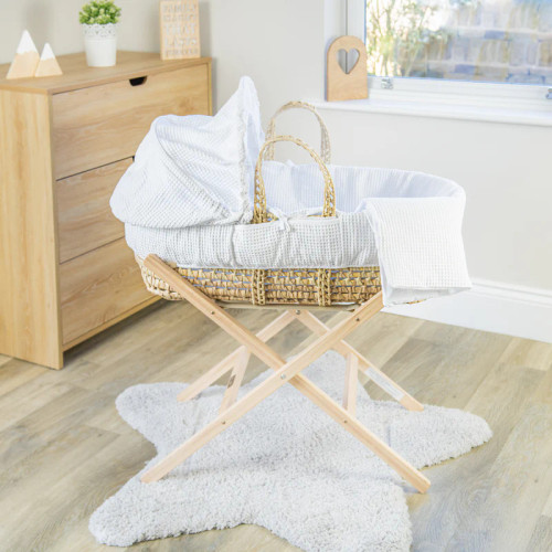 Clair De Lune Waffle Palm Moses Basket & Stand