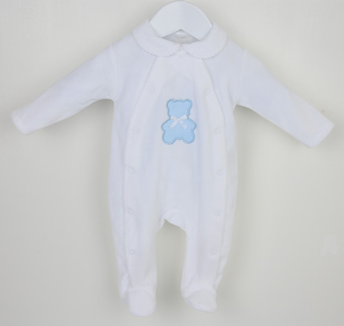 Pex Polka Teddy Sleepsuit White & Blue