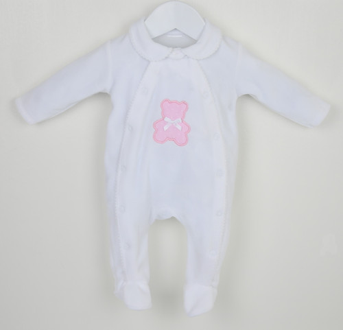 Pex Polka Teddy Sleepsuit White & Pink