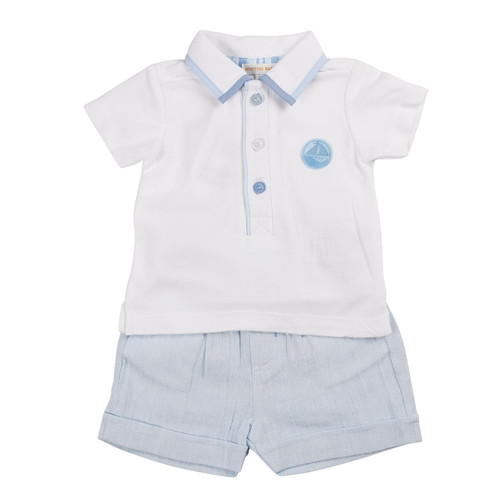 Mintini White & Blue Polo Shirt & Short Set Mintini White & Blue Polo Shirt & Short Set
