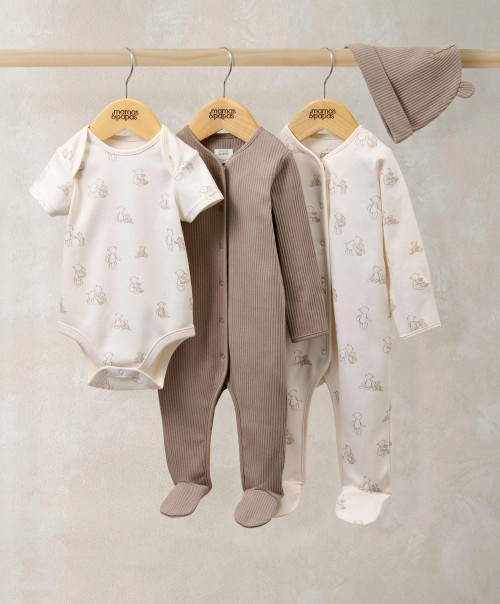 Mamas & Papas Bear Print All In Ones Bodysuit & Hat Set (4 Pieces)