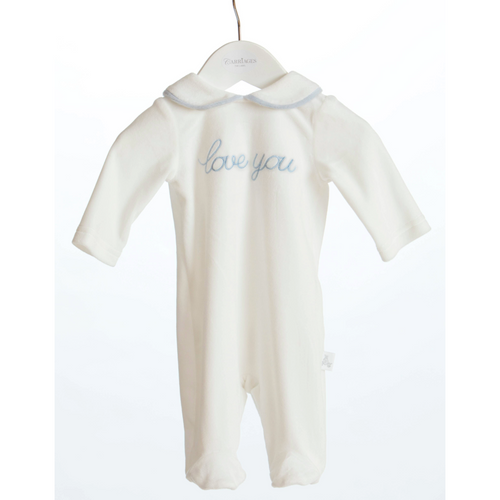 CTL Velour White & Blue Love You Babygrow CTL Velour White & Blue Love You Babygrow