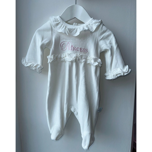 London Baby Velour White & Pink Princess Babygrow London Baby Velour White & Pink Princess Babygrow
